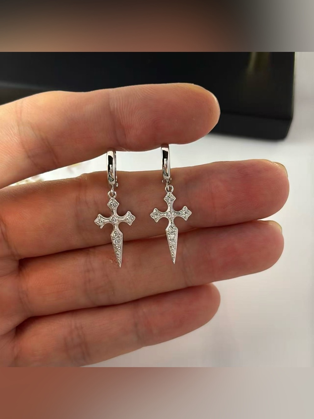 CZ Cross Dangle Drop Earrings for Men Women Streetwear Hip Hop Punk Unisex Style